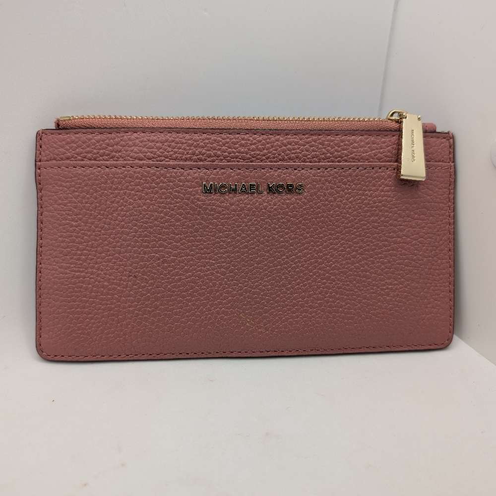 Michael Kors Rose Pink Leather Card Holder With Zipper New